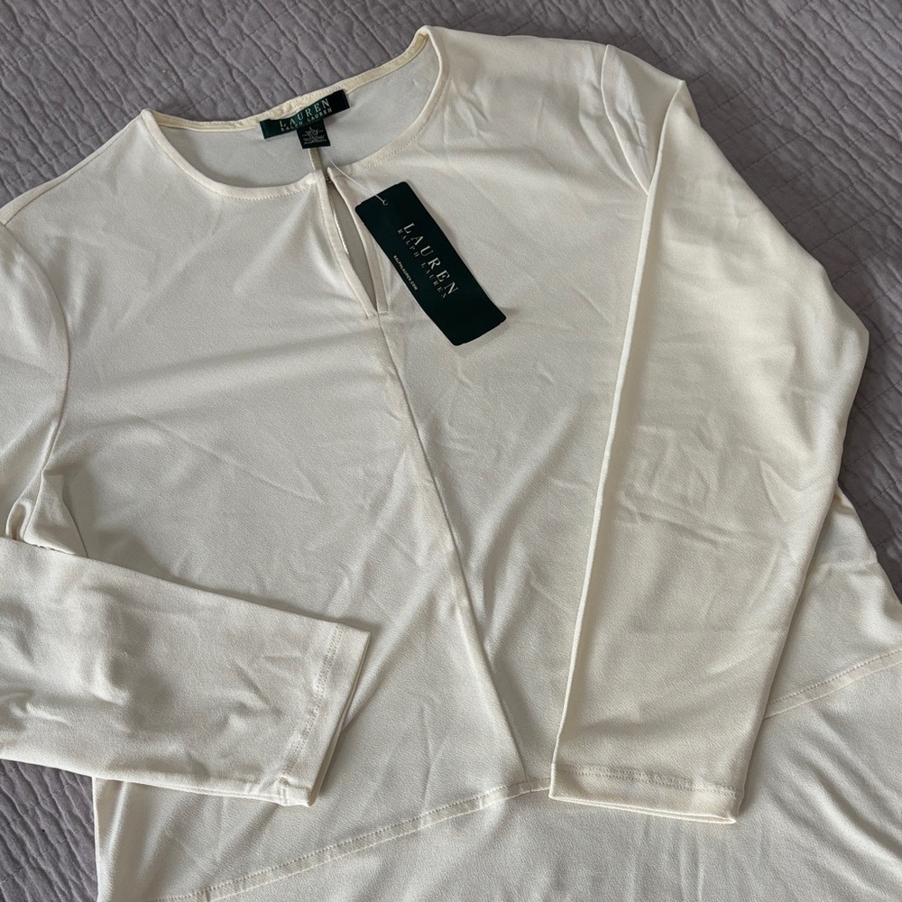 NWT LAUREN Ralph Lauren MORN CREAM Keyhole Tunic Top - Size Large
